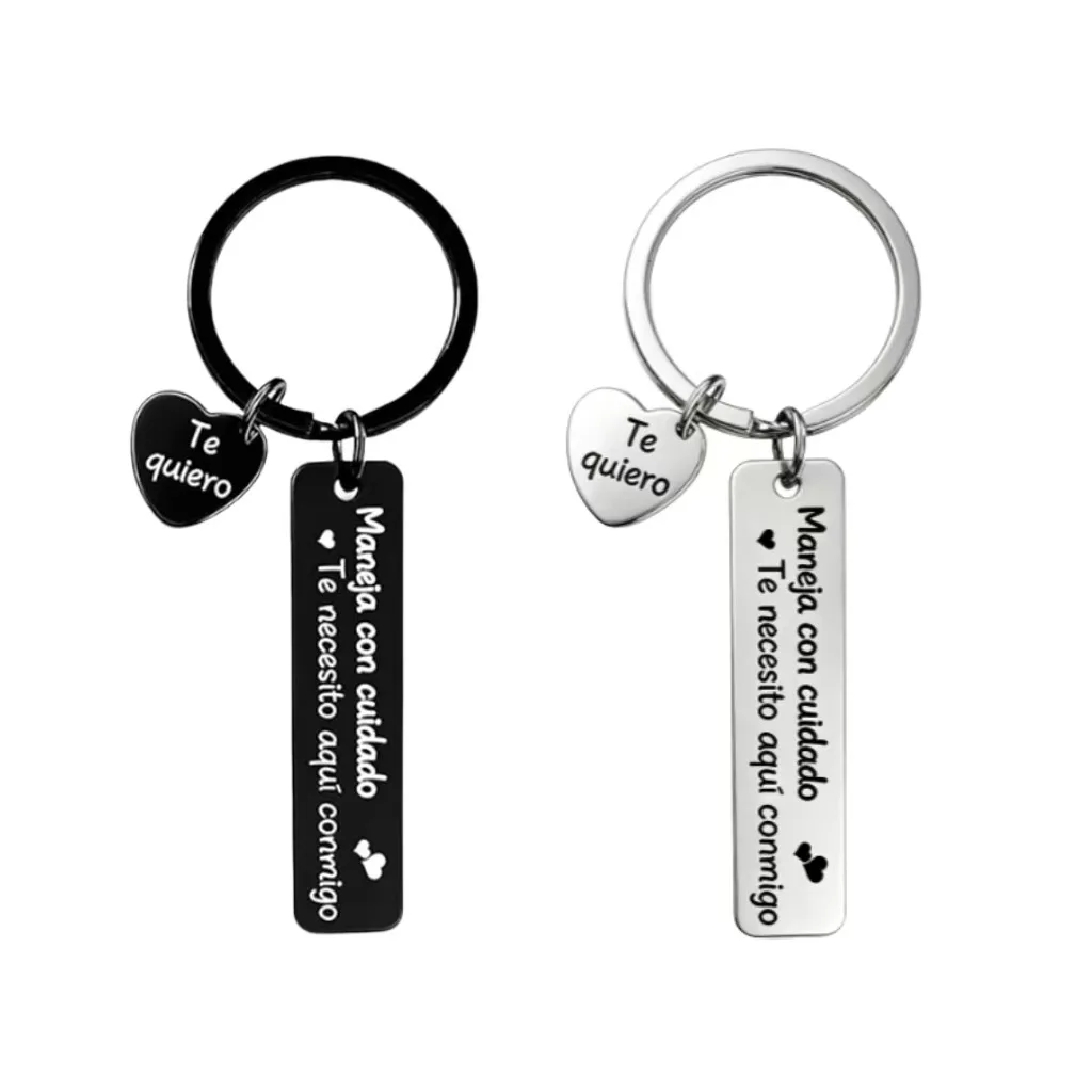 Drive Safe Keychain for Him  Spanish Message Maneja Con Cuidado Te Necesito Aqui Conmigo & Te Quiero Heart Car Accessories