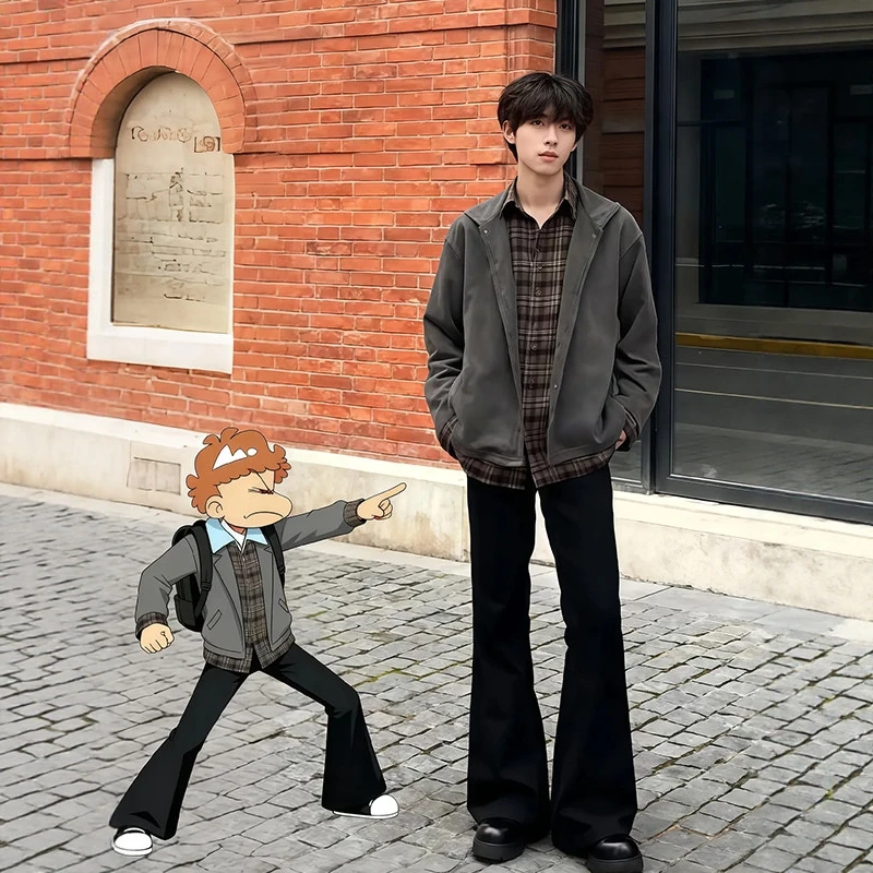 

Мужские брюки прямого кроя без глажки, весна 2026, модные, стройнящие, длинные, CleanFit, струящиеся, микро-клеш, в западном стиле