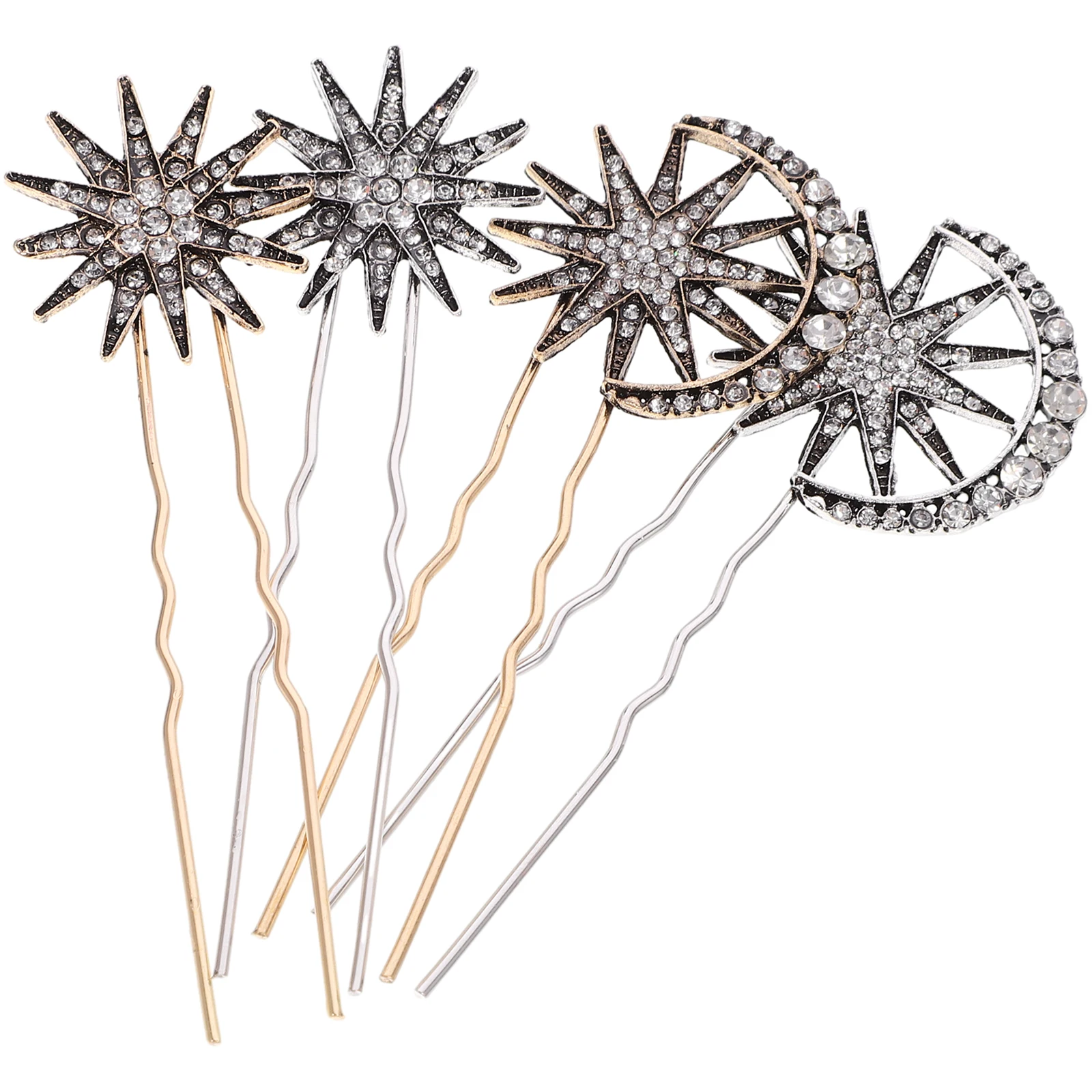

4pcs Moon Rhinestone Hairpins Vintage Gold Silver Alloy Sticks Women Hair Accessories Wedding Decorative Girls Hair
