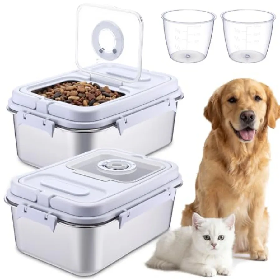 

Pet food storage container for dry dog cat food, stainless steel, silver, airtight and fresh-keeping, 7.5 L/16.5 lb, includes s