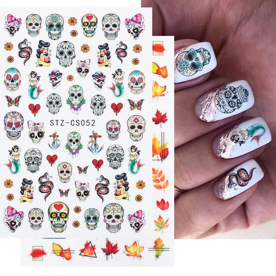 1pcs Halloween 3D Nail Sticker Decal Skull Flower Snake Cartoon Vampire Pumpkin Maple Slider Manicure Decoration JISTZCS050-057