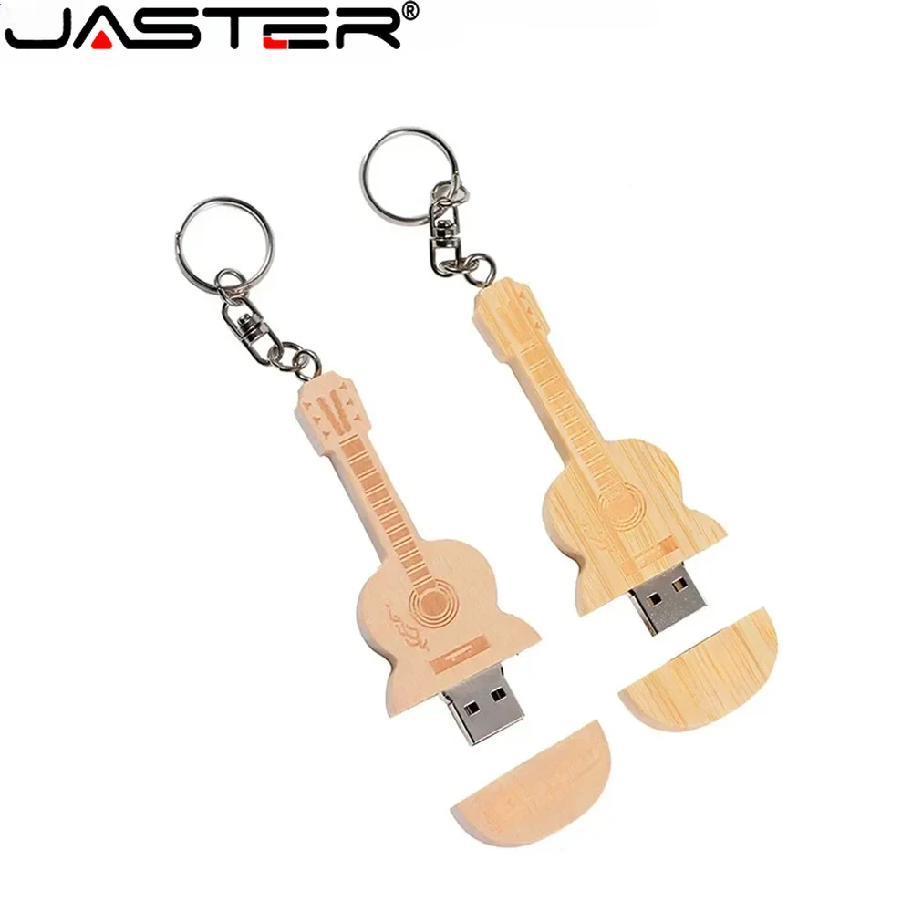 JASTER-Guitar Flash Drive com Caixa de Madeira, Pen Drive com Chaveiro Livre, Memory Stick, USB 2.0, Pretty Gift, Creative, 128GB, 64GB, 32GB