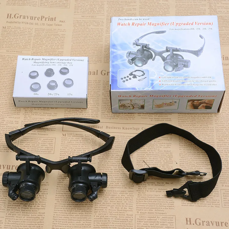 LED Head Mounted Magnifier Glasses 10X 15X 20X 25X Adjustable Hands Free Magnifying Glass for Jewelry Watch Repair Hobby Craft T