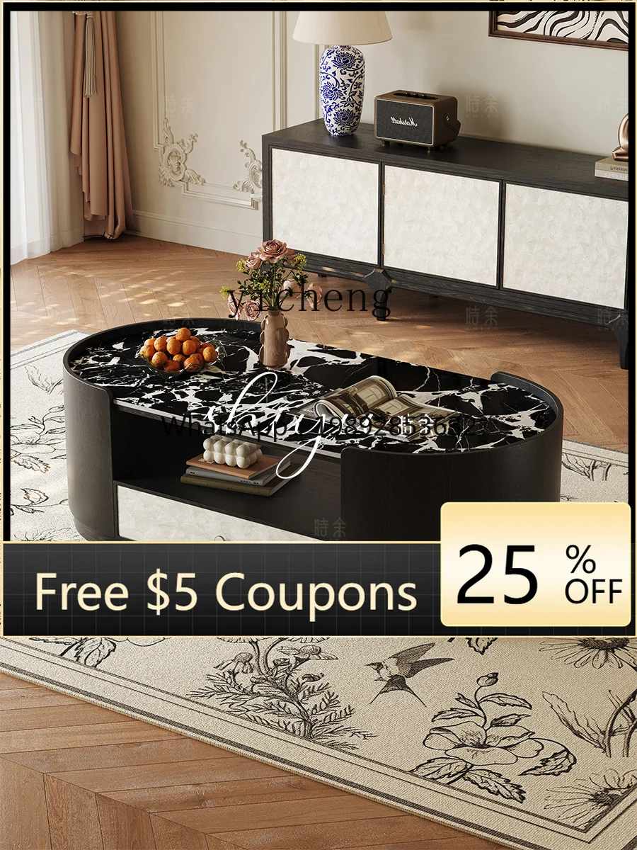 

coffee table antique oval TV cabinet combination creative high-end atmosphere black coffee table