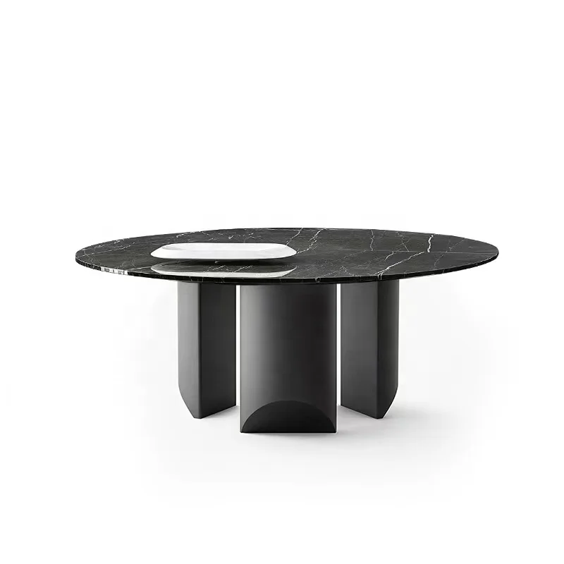 Customized Dining Room Furniture Luxury Stainless Steel Base Optional Turntable Slate Round Dining Table
