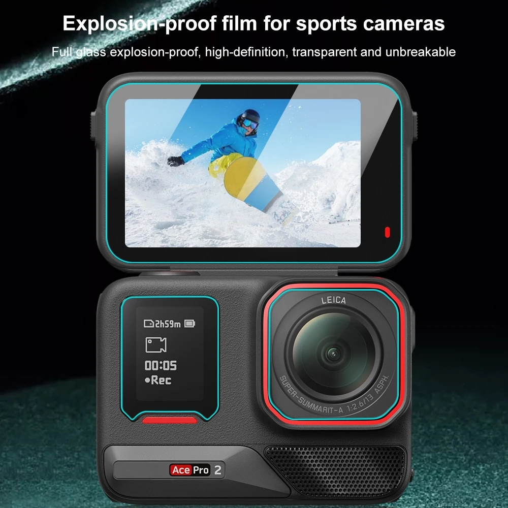 PULUZPer Insta360 Ace Pro 2 Schermo posteriore e anteriore e pellicola in vetro temperato per lenti Proteggi schermo 3 in 1