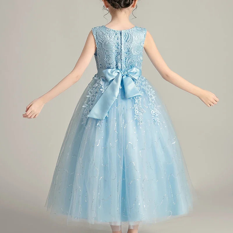 Kids Dresses For Girls Frock Flower Beading Gown Birthday Wedding Party Princess Evening Summer Children's Long Dress 8991