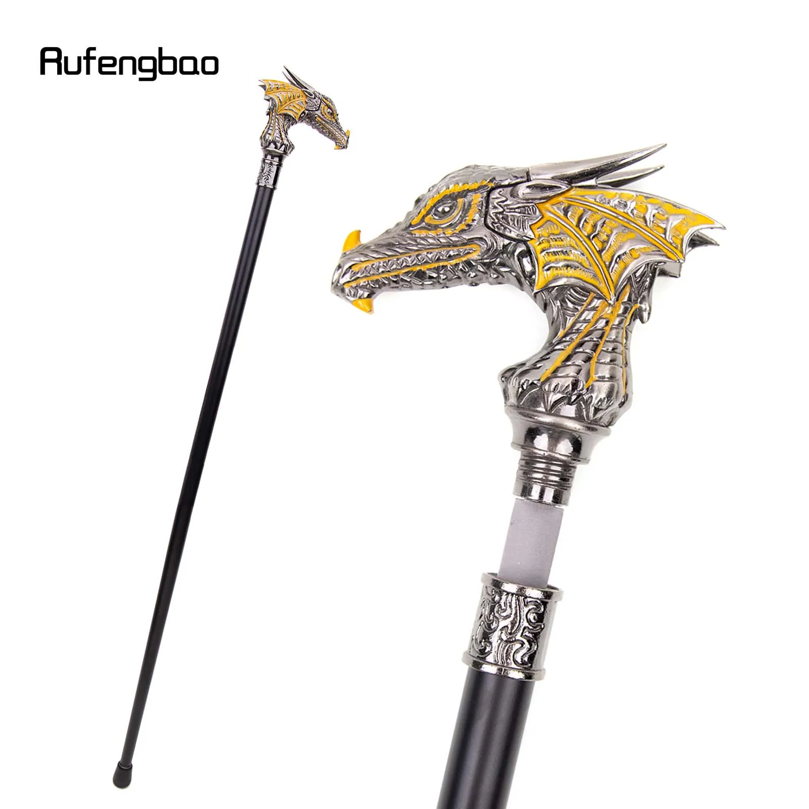 Gold Black Luxury Dragon Head Single Joint Walking Stick with Hidden Plate Self Defense Fashion Cane Plate Cosplay Crosier 93cm