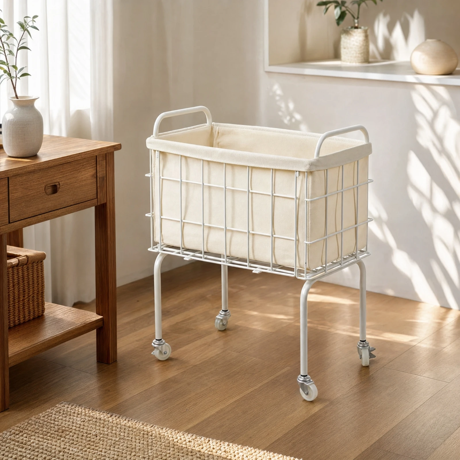 Laundry Basket with Wheels Sturdy Rolling Hamper Laundry Cart Heavy-Duty Long-Lasting for Bathroom, Bedroom
