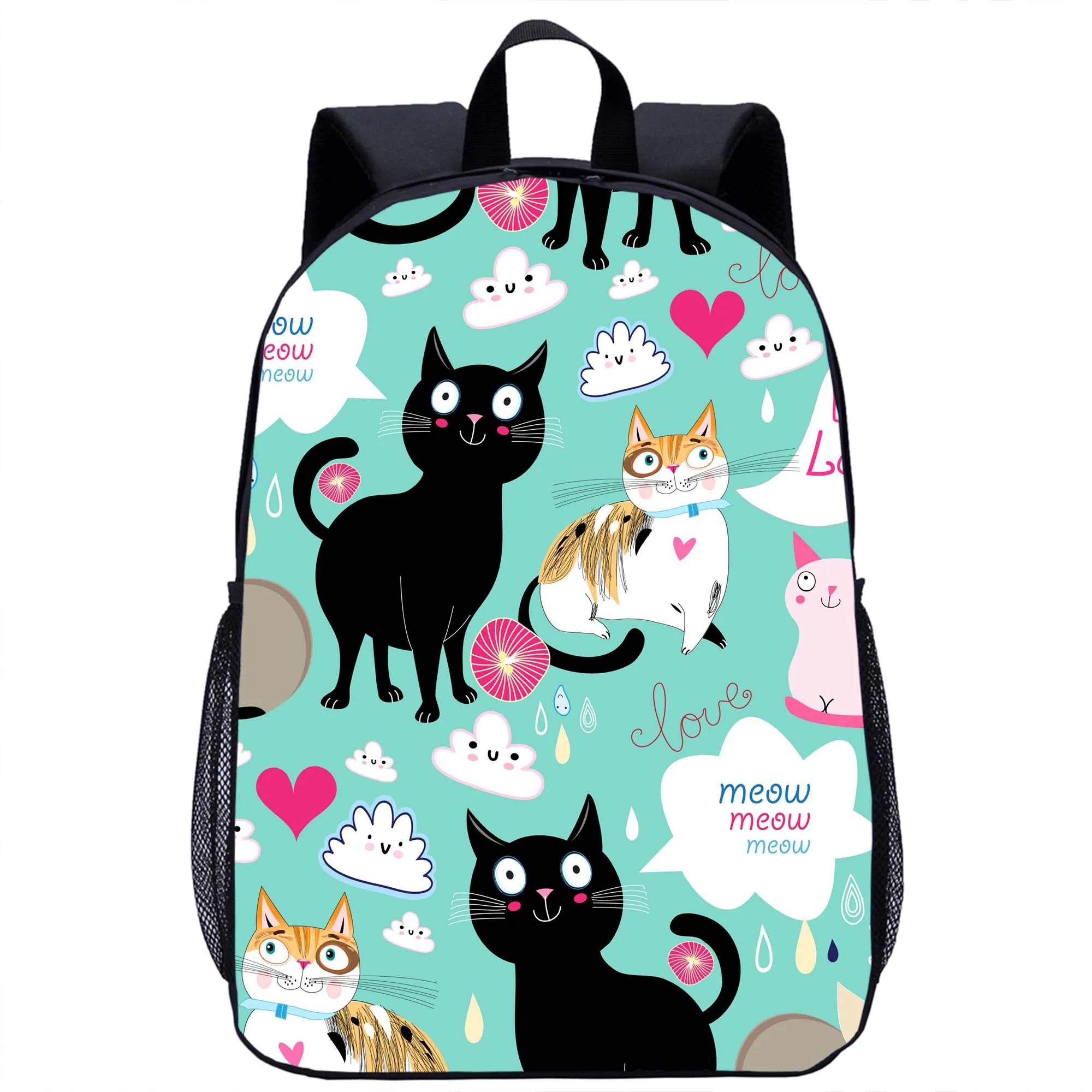 Mochila escolar con patrón de gato para niñas y niños, bolsa de viaje para ordenador portátil de 16 pulgadas, con estampado 3D, a la moda