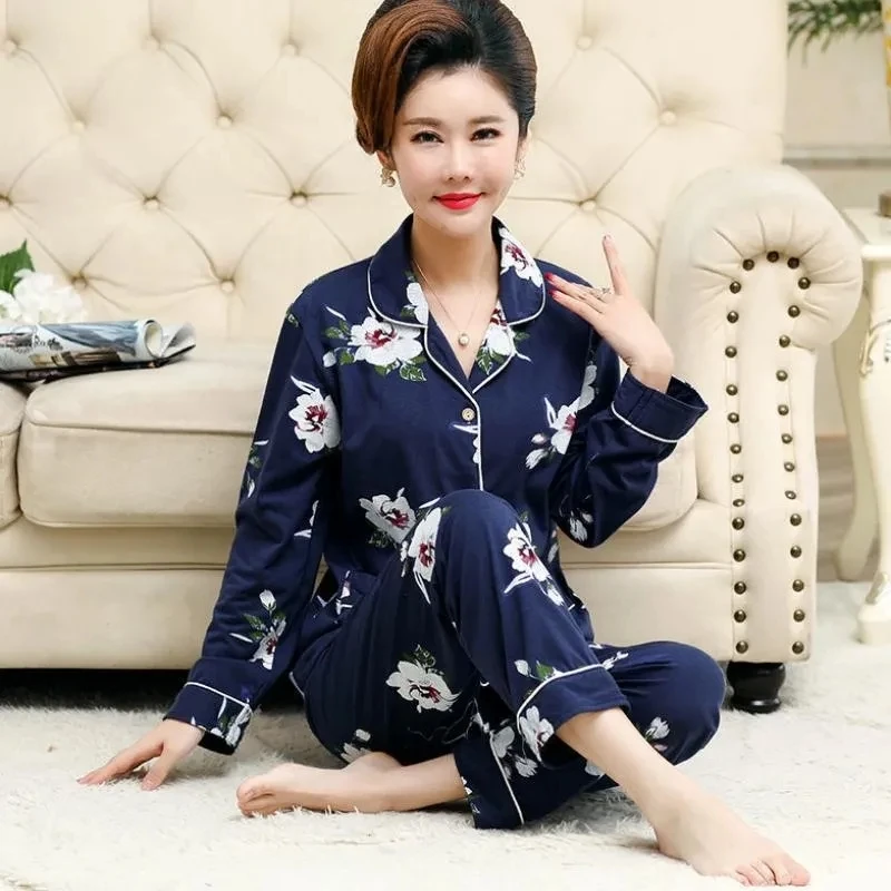 Women\'s Pajamas Set Autumn Nightgown Cotton Spring Pijama Cute Sleepwear Home Pajama Femme Homewear