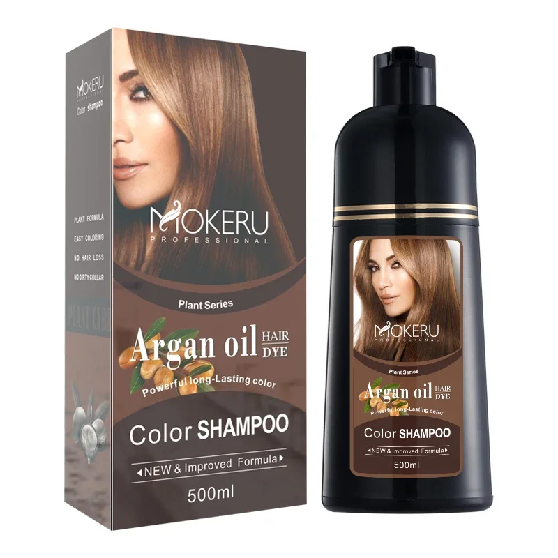 Mokeru Natural Organic Brown Hair Color Permanent Shampoo Long Lasting Black Dye for Women Men Covering White Gray Professional