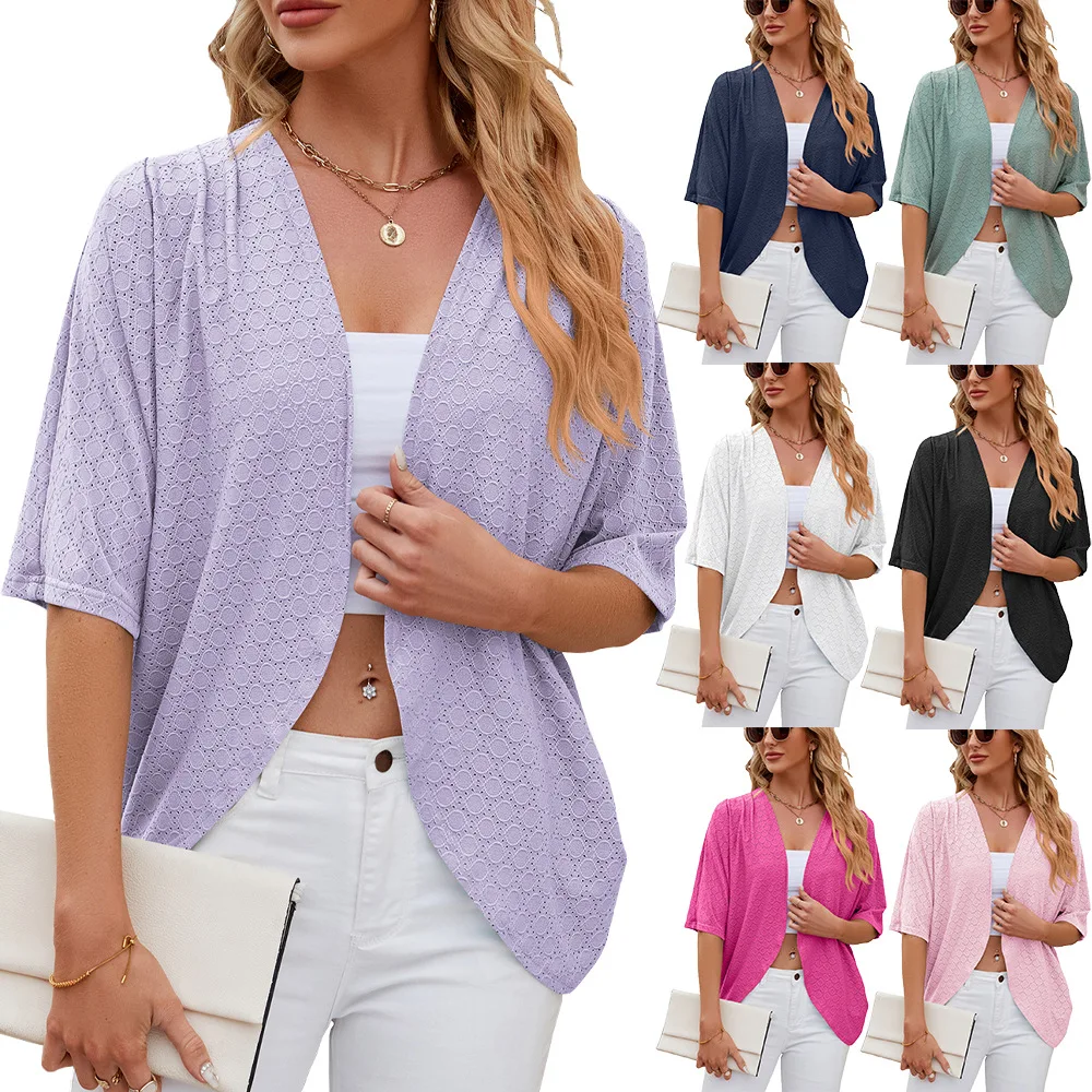 

Women's Fashion Breathable Fabric Cropped Cardigan Summer Elegant Solid Color Open Front Tops