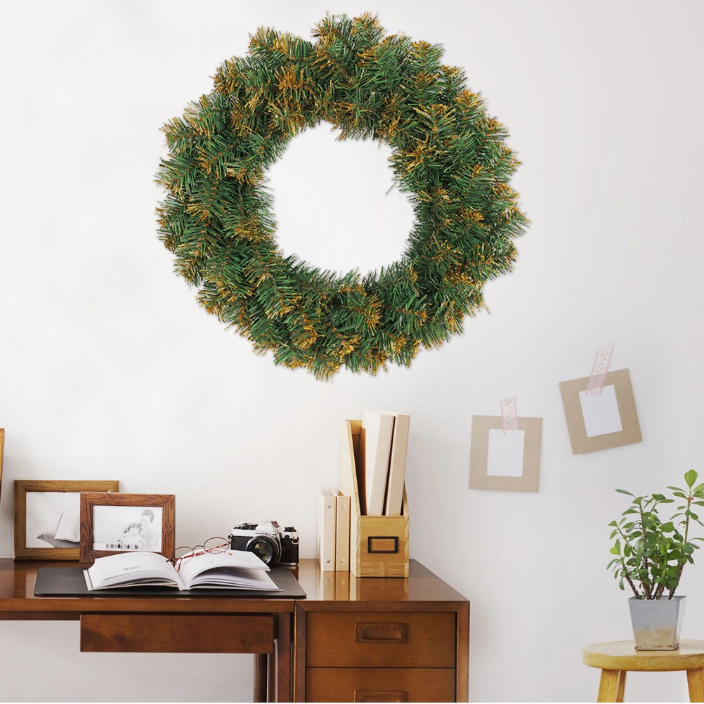 

30 Cm Lamp Wreath Home Decor Christmas Garland with Light Unlit Bulb Pine Wreaths Golden