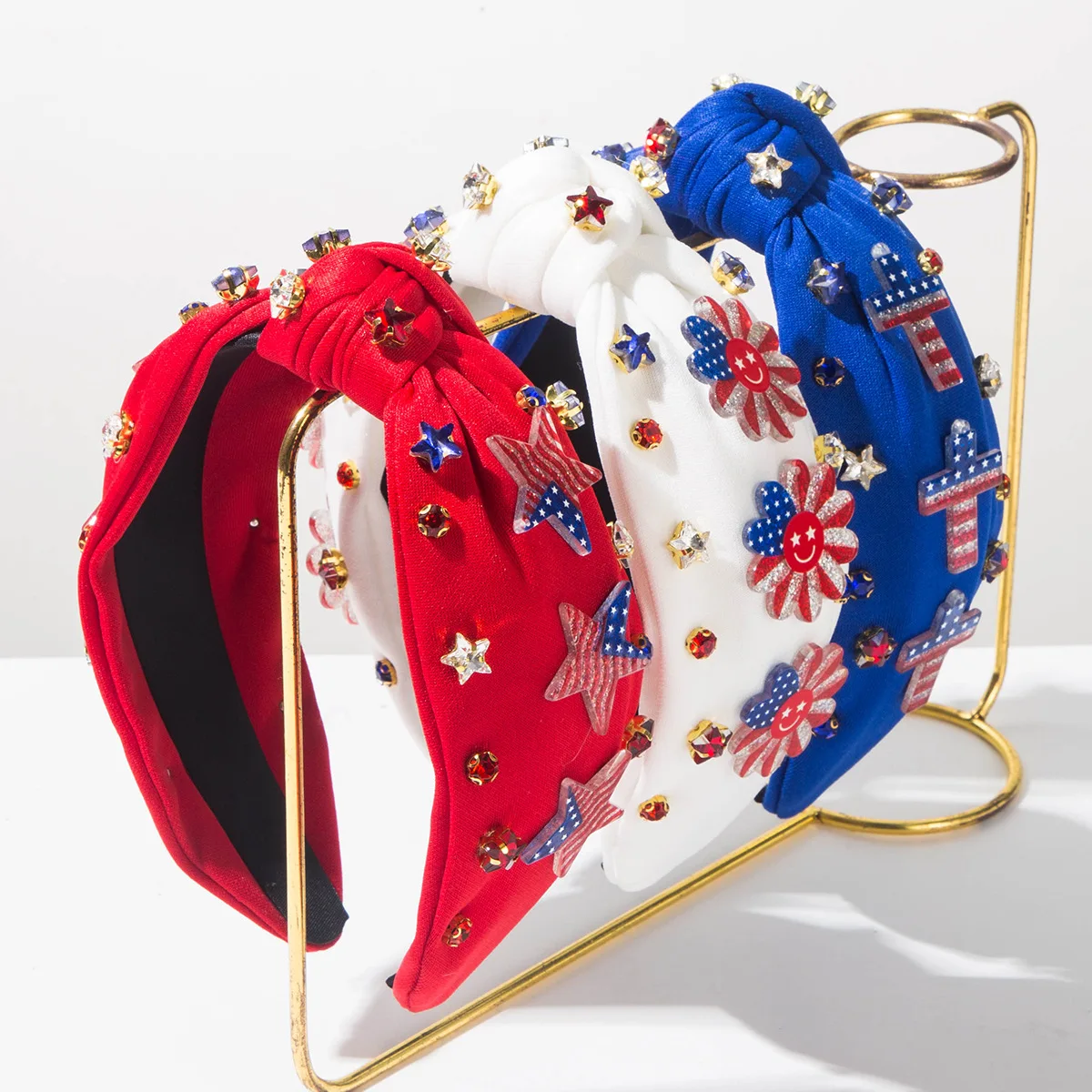 

New Independence Day American Flag Rhinestone Star Sun Cross Trendy Headband Hair Accessory