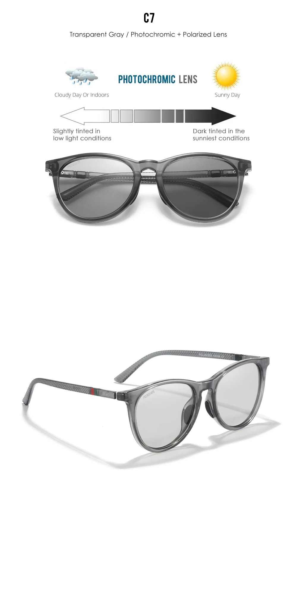 KDEAM Damen-Vintage-Sonnenbrille, polarisierte und photochrome Gläser, Sonnenschutz-Sonnenbrille, weiblich, für Reisen, Fahren, Wandern – Detail 14