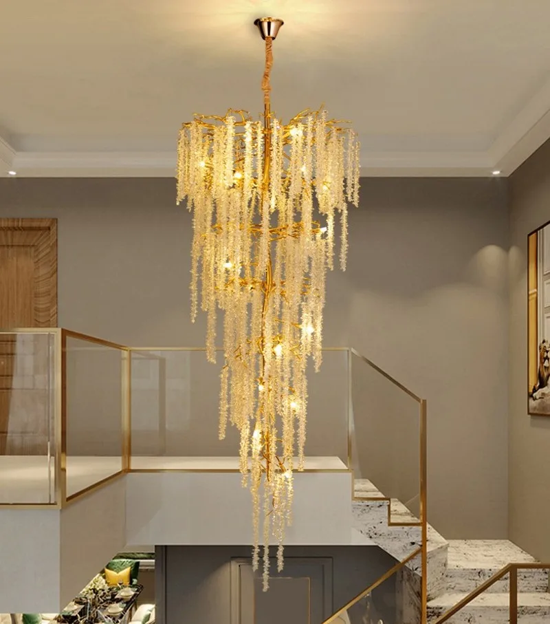 2024 NEW Modern Large Luxury Living Room Chandelier For Staircase French New Design K9 Crystals Villa Hotel Lamp Shiny Armature