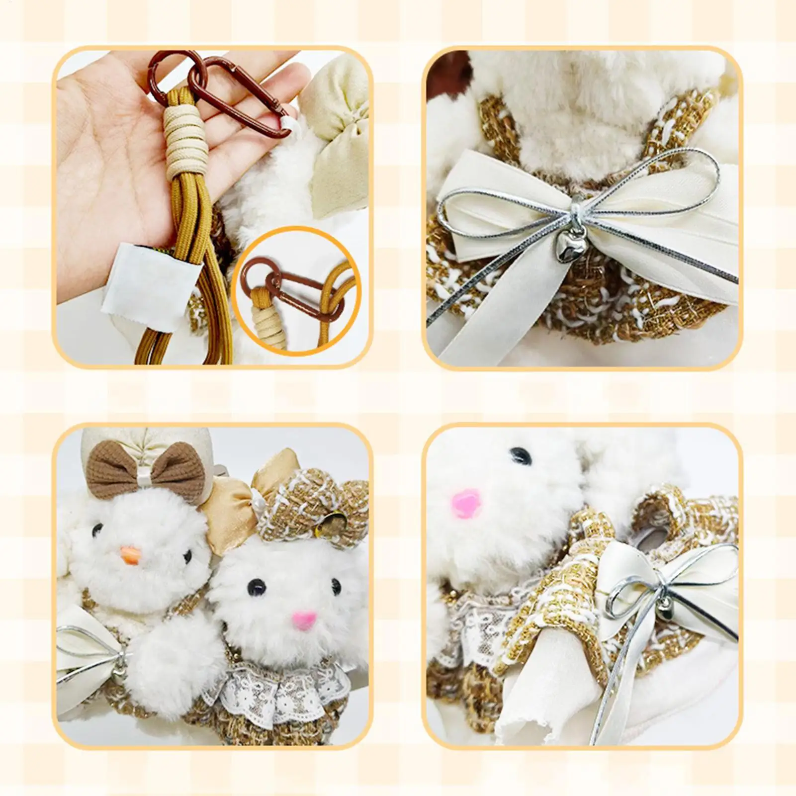 Bunny Plush Keychain 8.2 Inch Cute Animal Keyring Detachable Clothes Design Plush Keychain For Car Backpack Purse Wallet