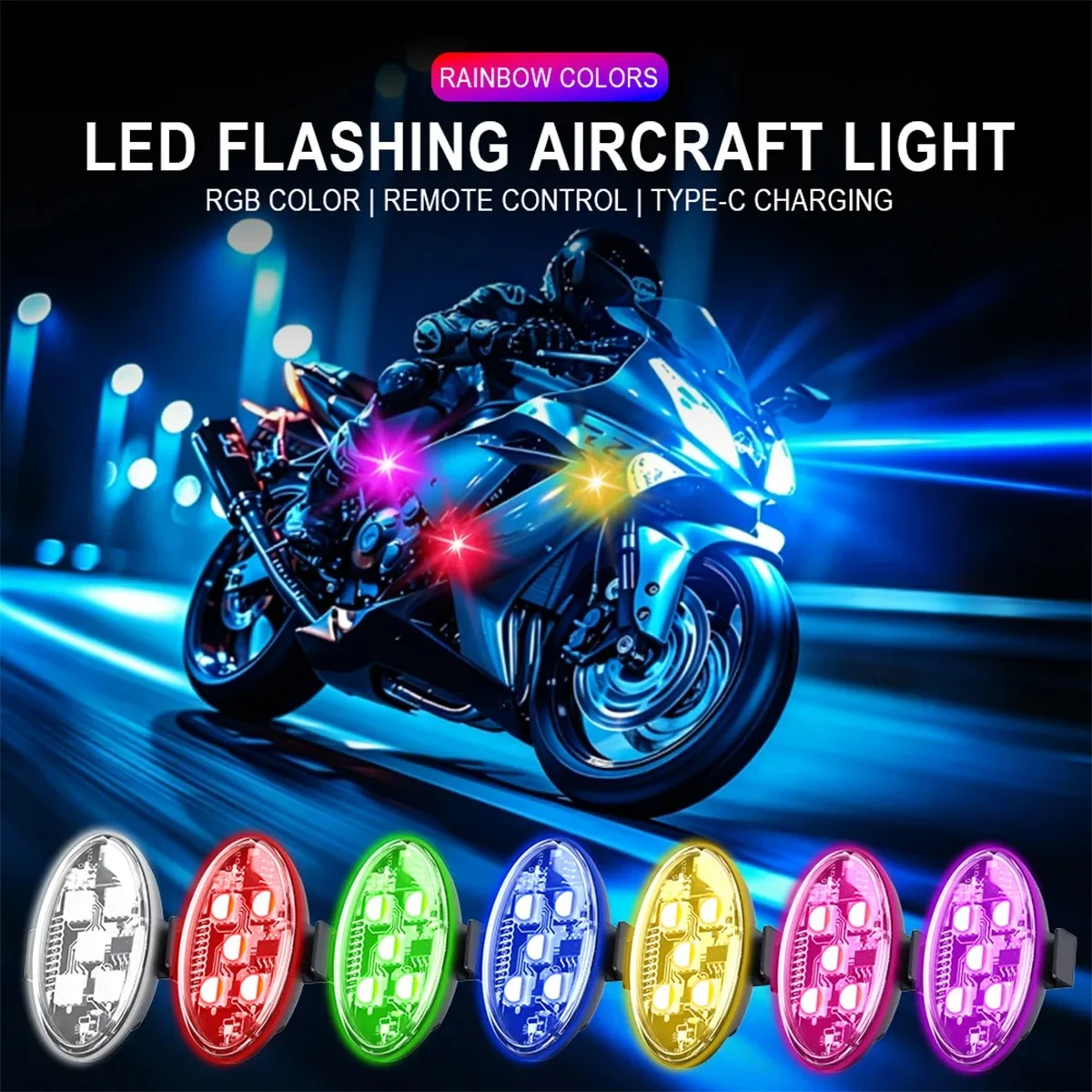 RGB Wireless LED Drone Strobe Light Type-C Charging for Bicycle Taillight Motorcycle Car Remote Warning Light Indicator Light