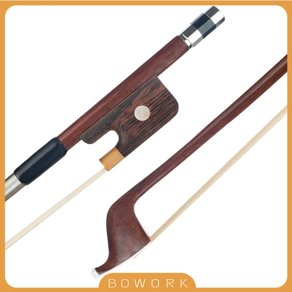 ขนาดเต็ม4/4 Upright Double Bass Bow สไตล์ฝรั่งเศส Brazilwood Arch Handmade Bass Bow สีขาว Horsetail Parisian Eyes รอบ Stick