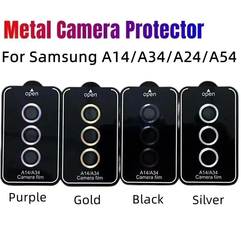 Pelindung cincin lensa kamera untuk Samsung A54 A14 A34 S23 Plus 5G tutup casing logam kaca Tempered pelindung