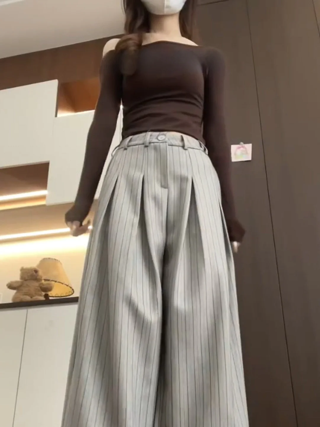 Fashionable Casual Wide Leg Pants Draped Slimming Stripe High Waist Straight Cut Summer 2026 New Style Versatile Ladies Trousers