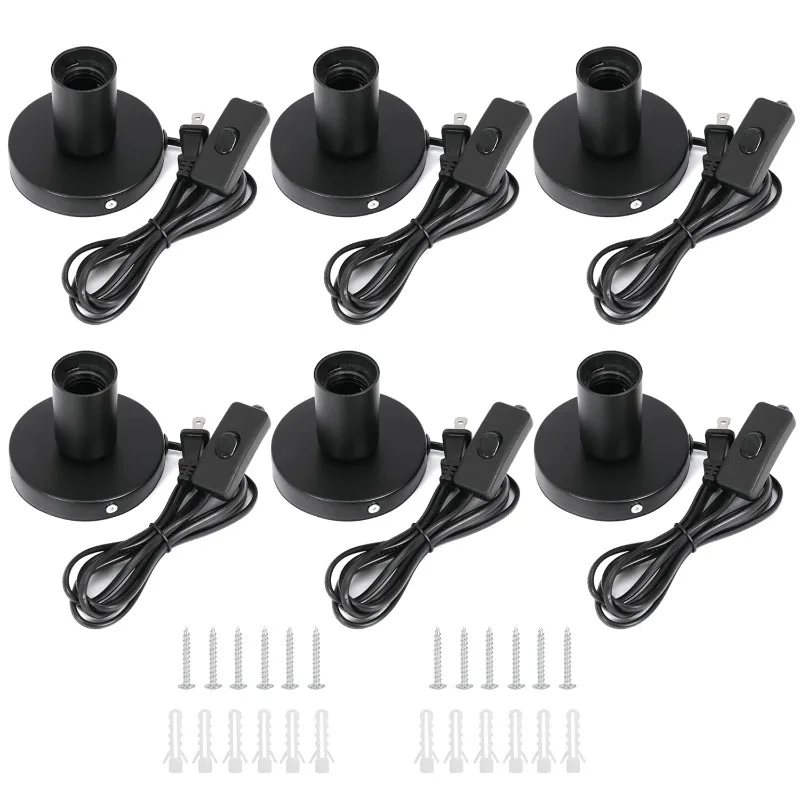 

6Pcs Desktop Lamp Base Light Base Socket Screw Light Bulb Holder Base with 6 Feet Cord on Off Switch Plug for Holding Bulb for Y