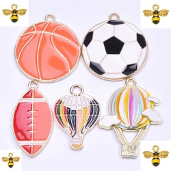 10Pcs/Lot Enamel Travel Hot Air Balloon Charms Mix Styles Cute Sport Baseball Football Rugby Pendant For  Diy Jewelry Wholesale