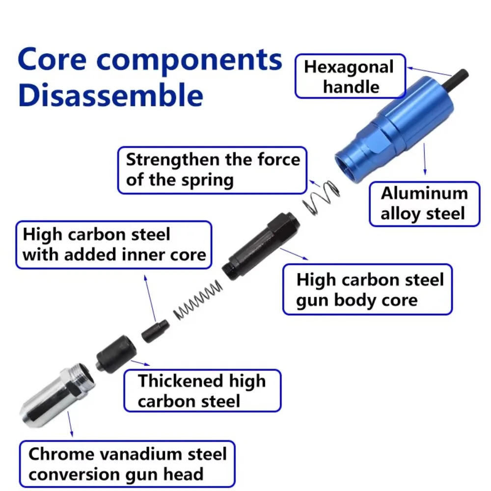 Multifunctional Electric Rivet Conversion Set Aluminum Alloy Power Tool Accessories Core Pulling Rivet Conversion Head Portable