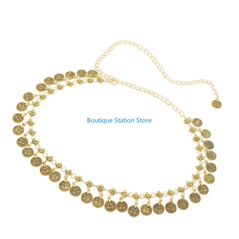 سلسلة خصر Y55F مع عملات معدنية هزازة، حزام على الطراز العرقي، مجوهرات أنيقة لحفلات الشاطئ، ملحقات الجسم لمهرجانات الموسيقى #4