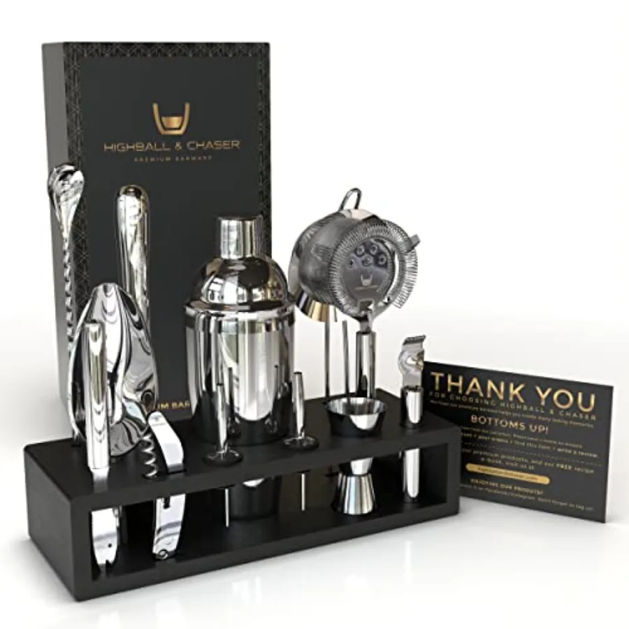 

13-Piece Cobbler Cocktail Shaker Set Stainless Steel Mixology Bartender Kit With Stand For Home Bar Cocktail Set Laser Engraved