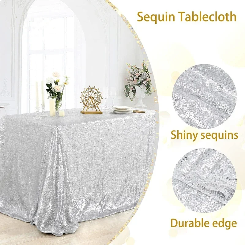 Silvery Sequin Tablecloths Rectangular Sparkly Table Cover for Weddings Party Birthday Baby Shower Dessert Christmas Decorations