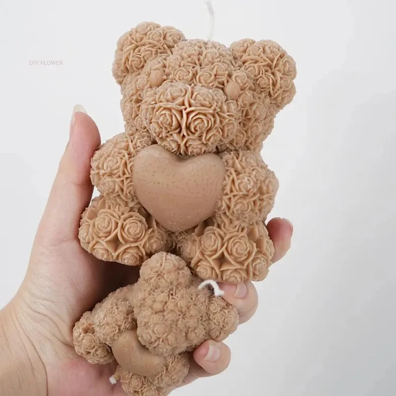 2026 latest models 3d bear hug love silicone candle mold diy rose bear candle making supplies handmade soap plaster resin mould