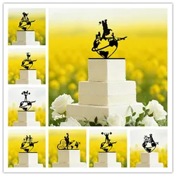 Travel World Map Wedding Cake Topper Bride and Groom Acrylic Wedding Couple with Pet Dog Cat Mr Mrs Engagement Anniversary