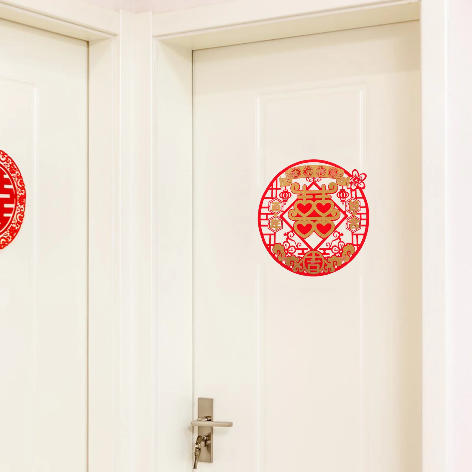 

3pcs Wedding Window Decals Chinese Traditional Wedding Decor Supplies Red Theme Home Party Room Ornament Flocked Cloth Material