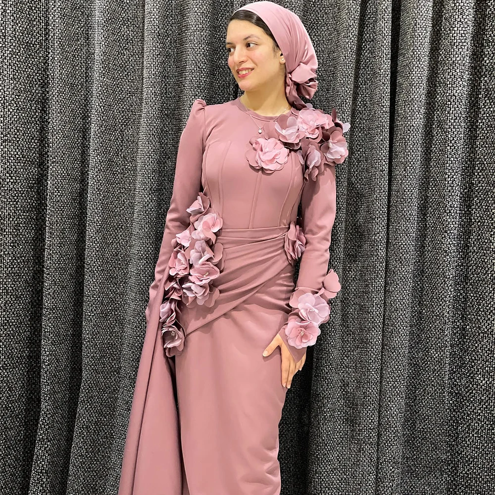 

Elegant Muslim Evening Dresses Long Sleeve Mermaid Flowers Special Occasion Dress Party Gown Customized فساتين سهرة