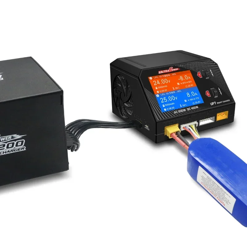 Caricabatterie intelligente UltraPower UP7 AC 200W DC 400W Scaricatore a doppio canale 10A LCD per modello Lipo LiHV Lilon LiFe RC