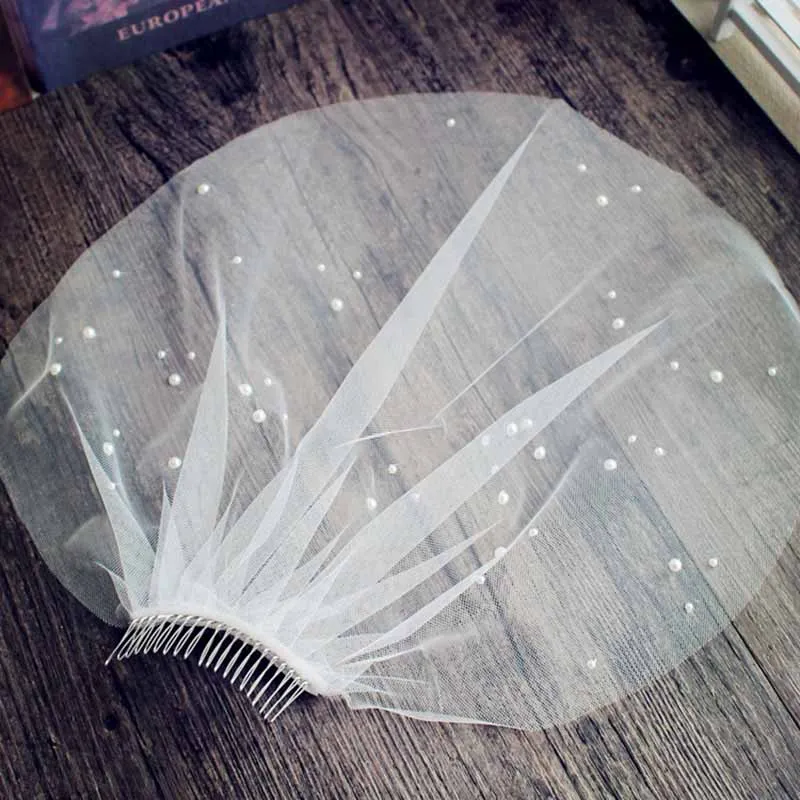 New White Ivory Headband Veils for Bridal with Pearls Charming Veil for Wedding Fascinator Birdcage Veil on the Face Mini Veil