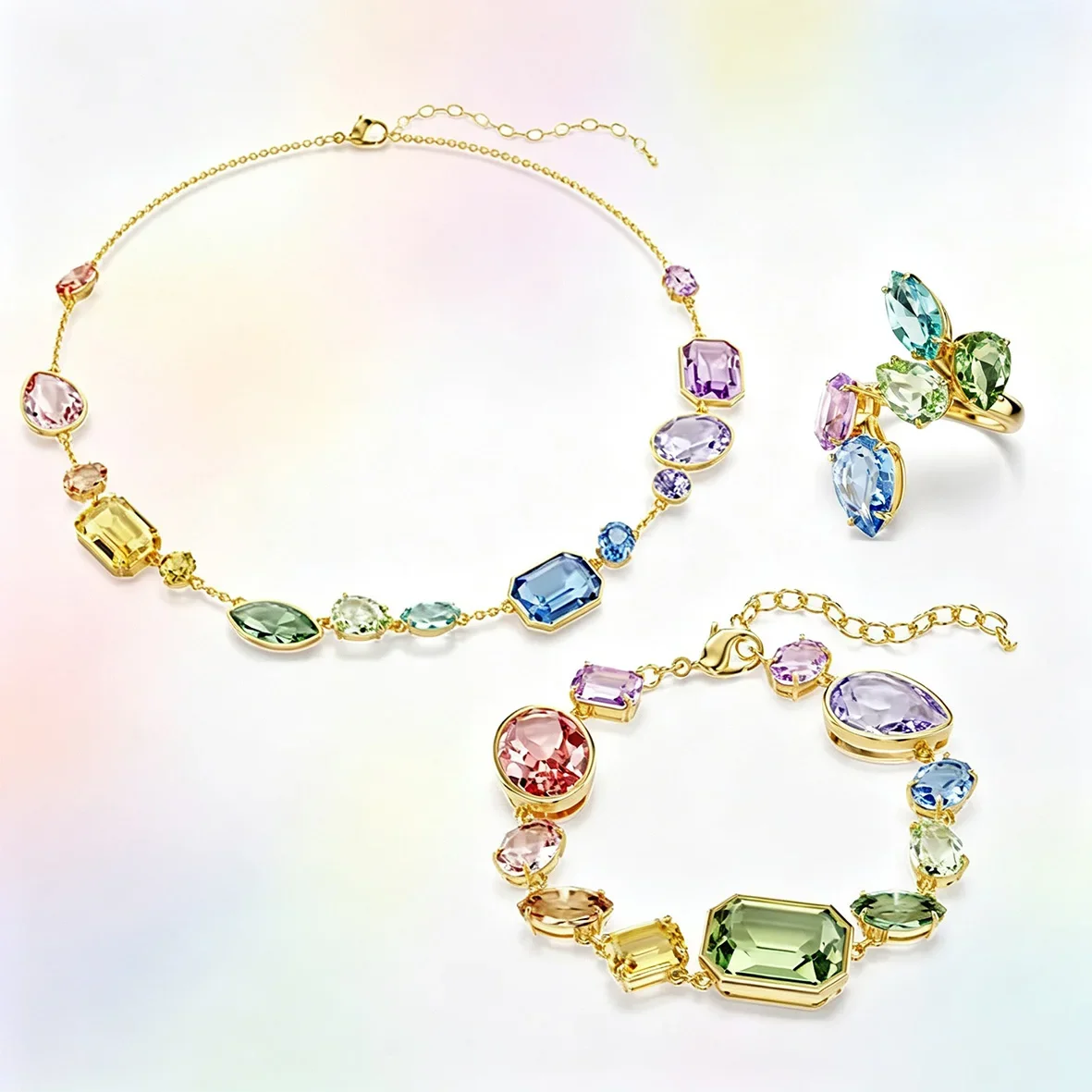 Mixed Shape Colorful Cubic Zirconial Drop Earring Pendant Necklace Bangle Ladies Party Accessories