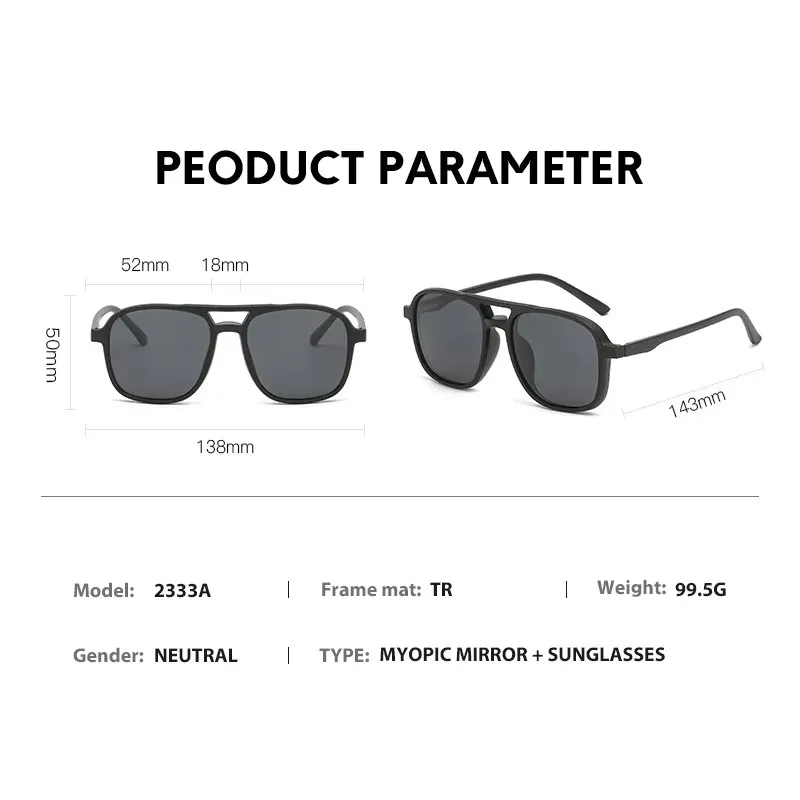 Myopia 6 In 1 Men Women Polarized Optical Magnetic Sunglasses Clip on Magnet Prescription Custom Glasses Frame -0.5 TO -6.0