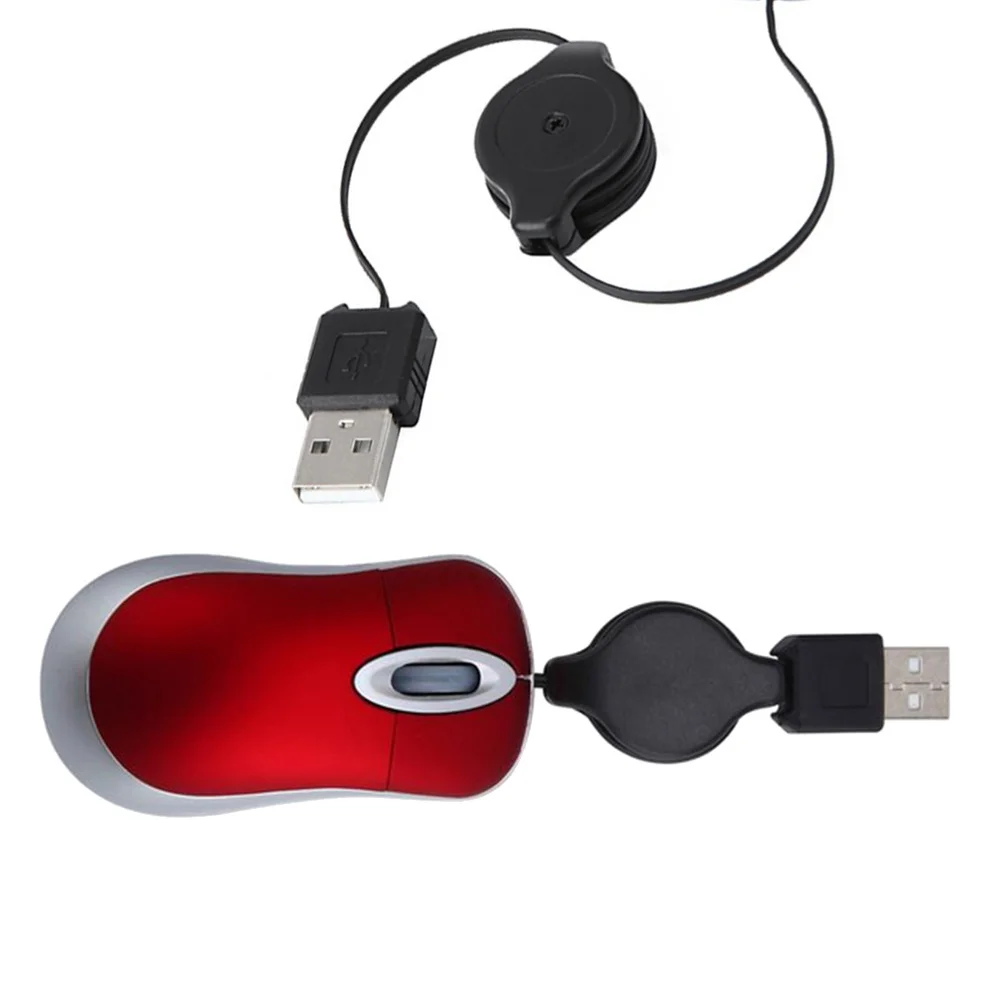 2 Stück Mini-USB-optische Maus, einziehbares Kabel, kompaktes Spielen, ergonomisch, bequem, kompatibel mit beiden Händen