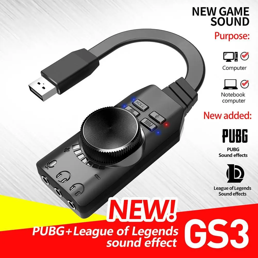 

Headset Audio Jack Cable Adapter Switch Volume Adjustment GS3 7.1 Channel USB Sound Card Adapter External Volume Adjustable