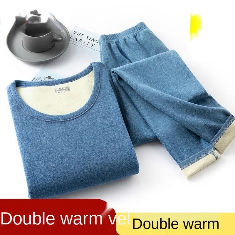 Winter Thermal Underwear Sets Men Blue Warm Casual Underwear Hight Stretch Long Johns Set Women Thermal Pajamas