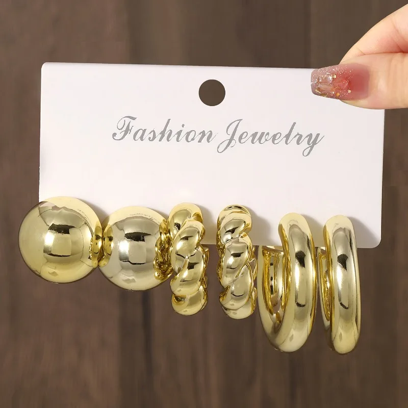 2024 New 18psc Fashion Gold Personalized Exaggerated CCB Earrings Creative Earring Set
