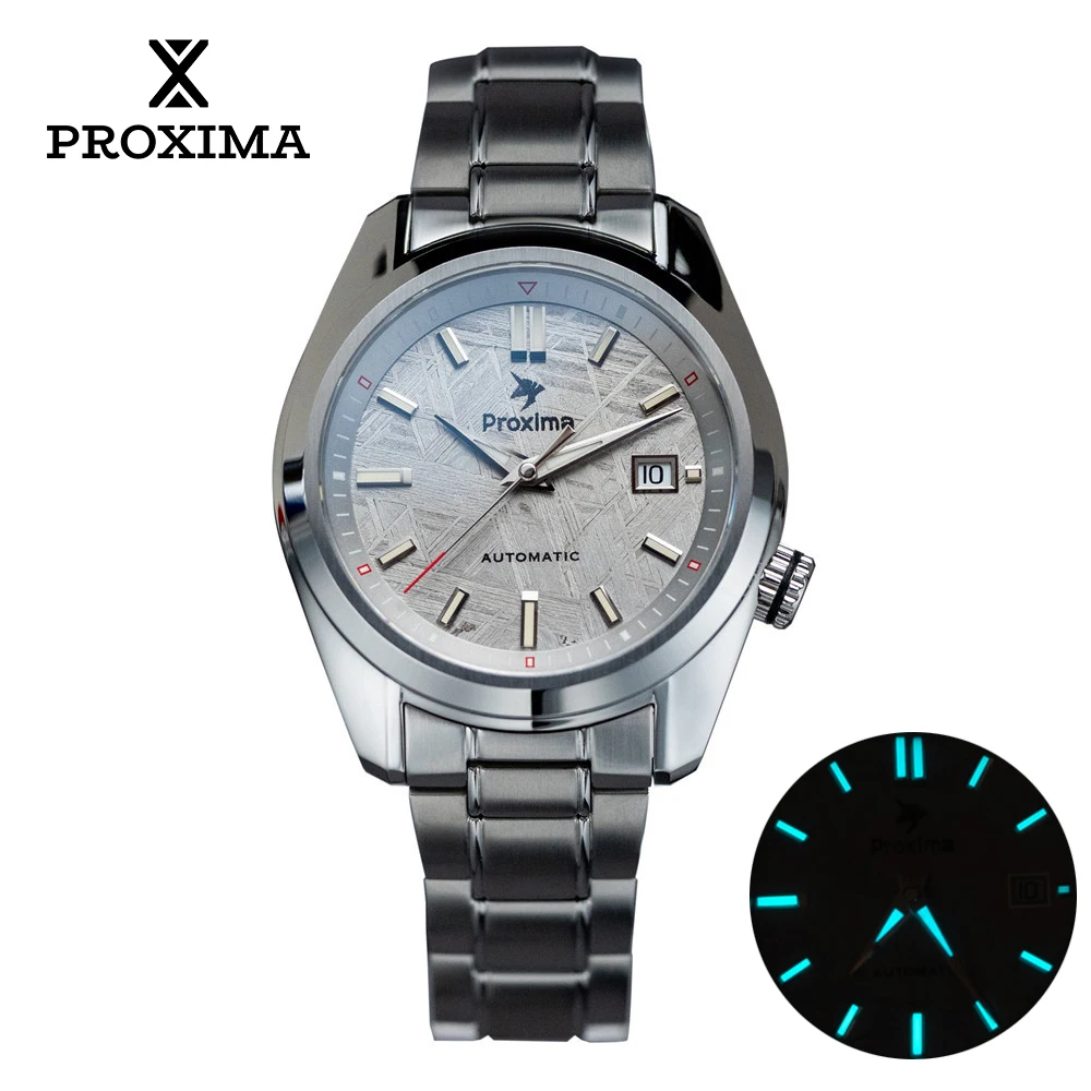 Proxima 42mm Luxury Men Watch Meteorite Dial PT5000 SW200 Automatic Mechanical Business Wristwatches Sapphire BGW9 Luminous