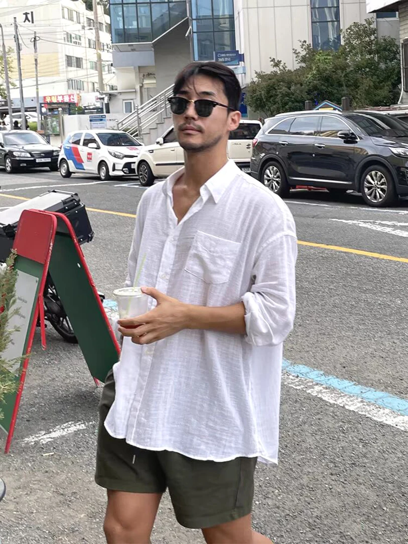 

High-End Cotton Linen Men's irt Skin-Friendly Breathable Loose Long Sve Thin Sun Protection Workwear irt Trendy