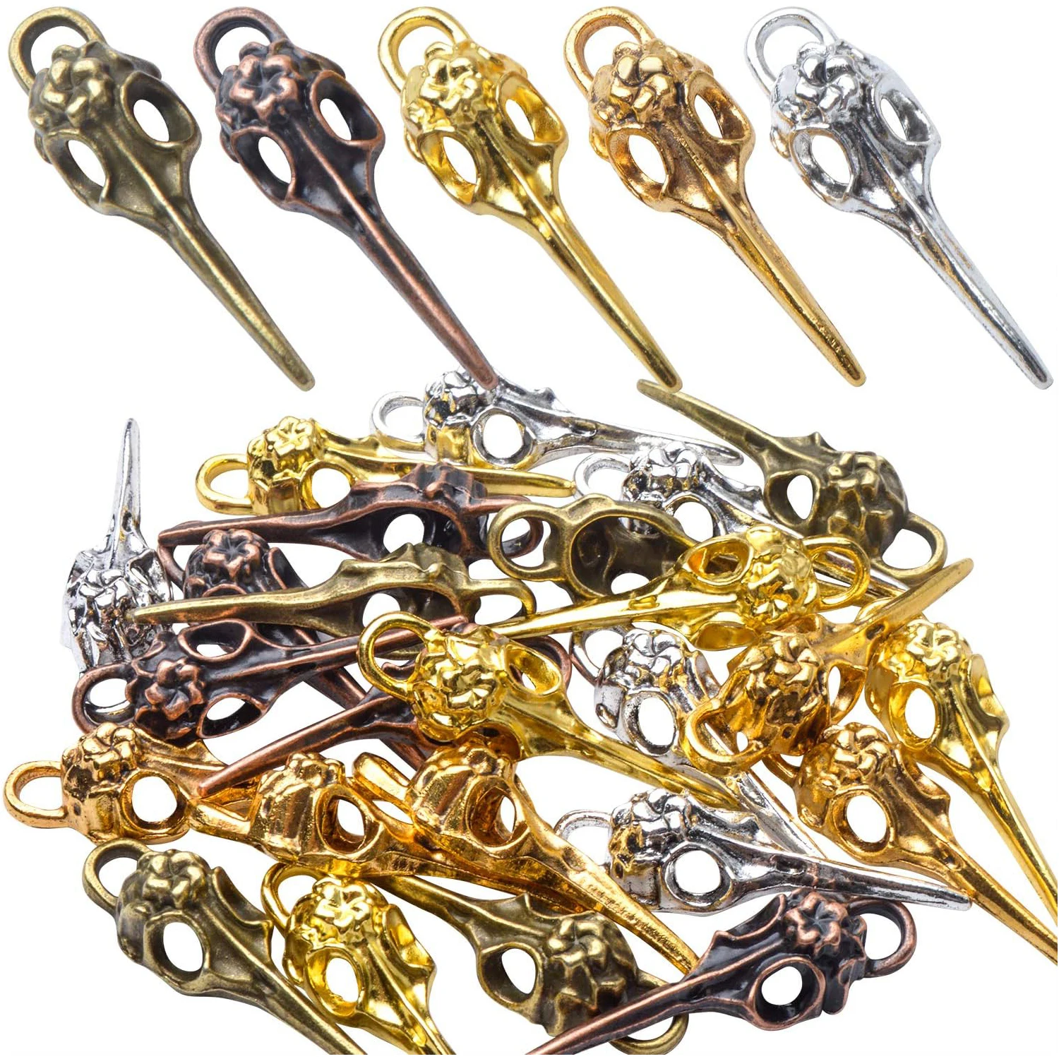

25pcs Tibetan Style Bird Skull Head Charms Alloy Bird Head Skeleton Pendants for Necklace Bracelet Jewellery Findings Crafting