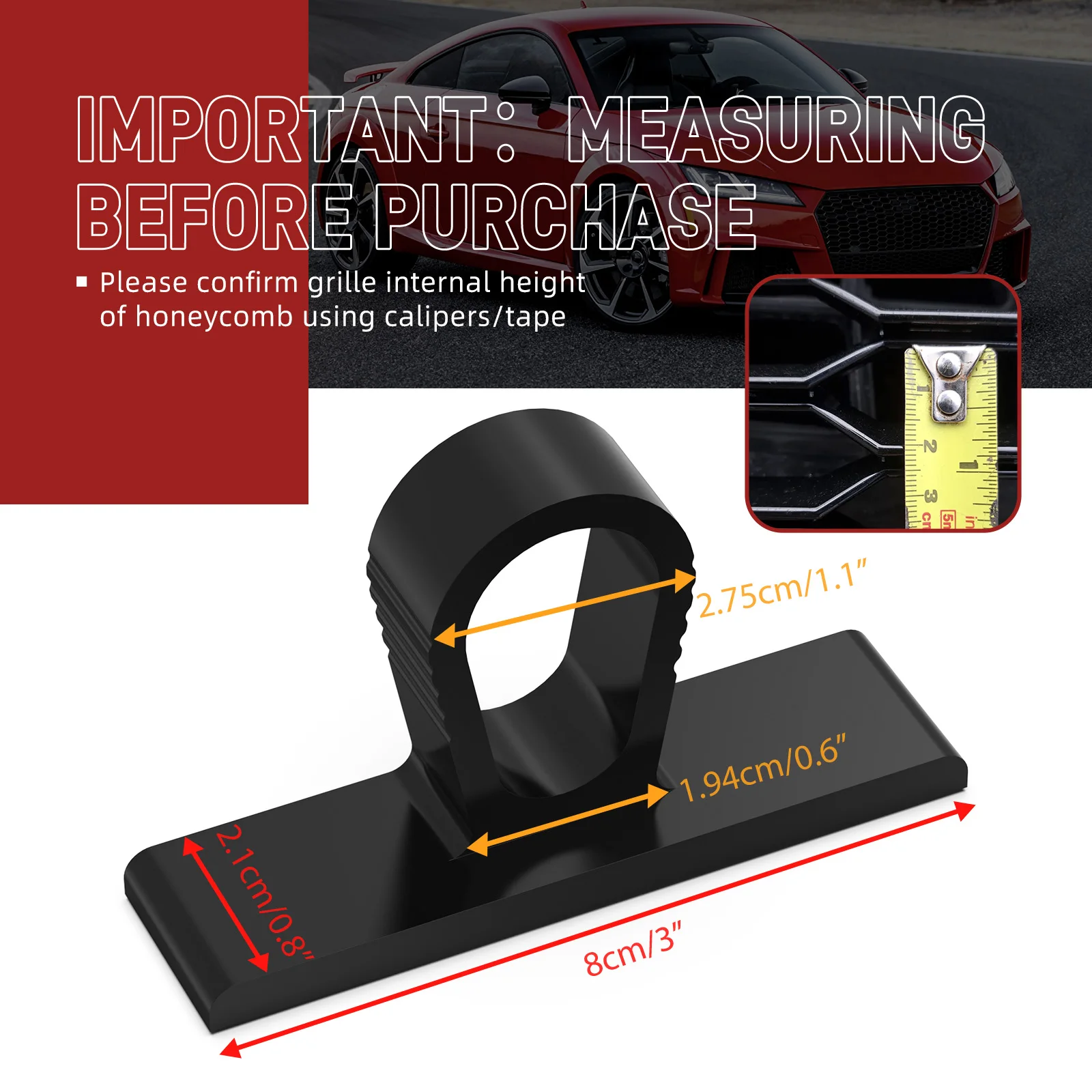 BEVINSEE Number Plate Clip for Honeycomb Grilles, for Audi S3 RS RS3 RS4 RS5 RS6 TT