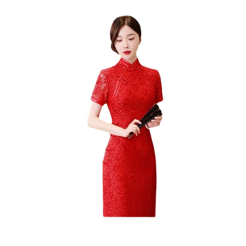 

Cheongsam Temperament Sheath Banquet Wedding Bridal Lace Special-Interest Design High-End Hanfu Daily