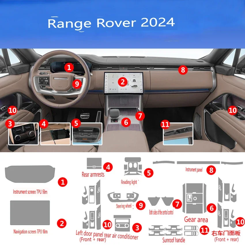 

For Land Rover Range Rover 2024 Tpu Transparent Film Car Interior Sticker Center Control Navigation Protector Car Accessories